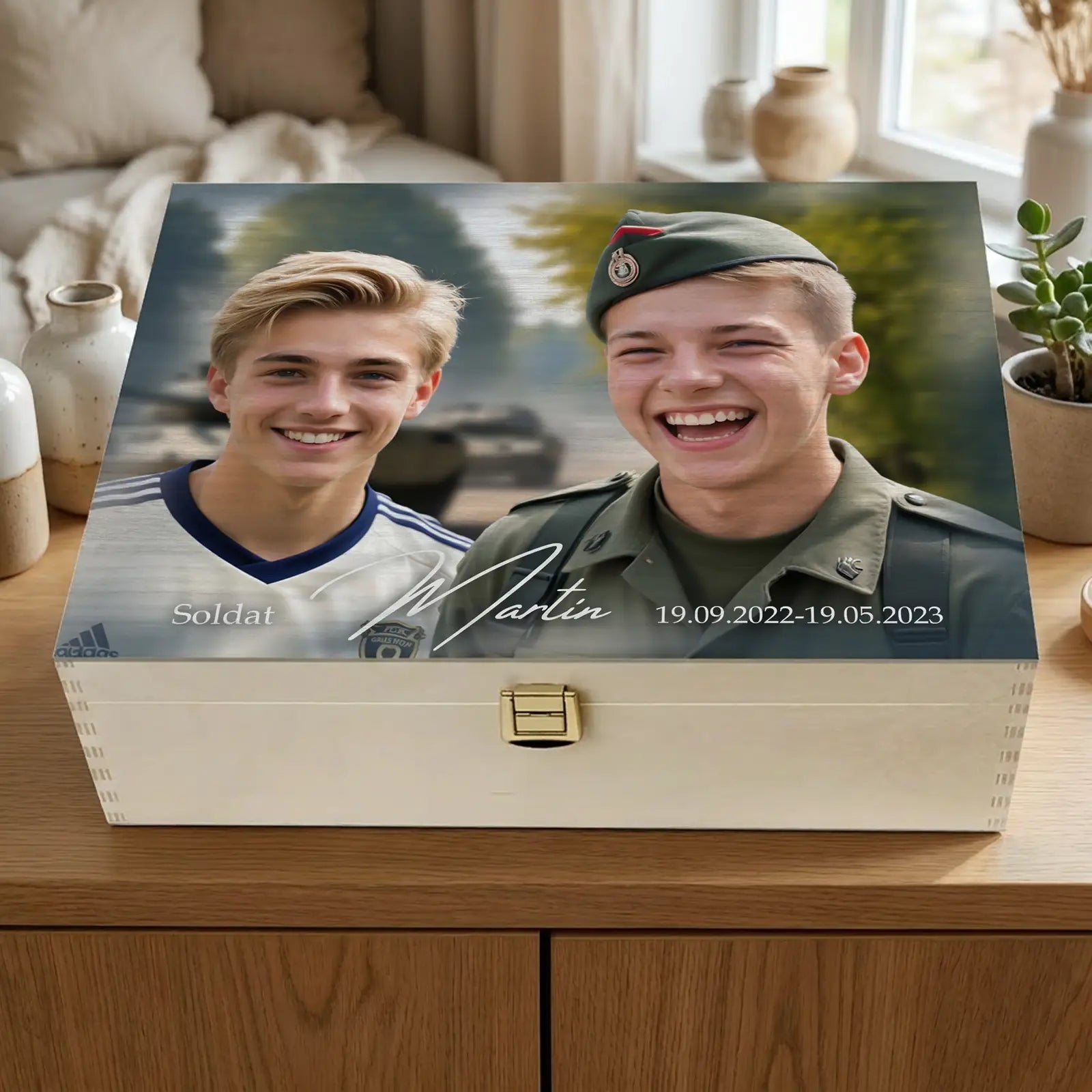 edle Holzbox mit Foto und Name, personalisiert als einzigartiges Geschenk für alle Anlässe