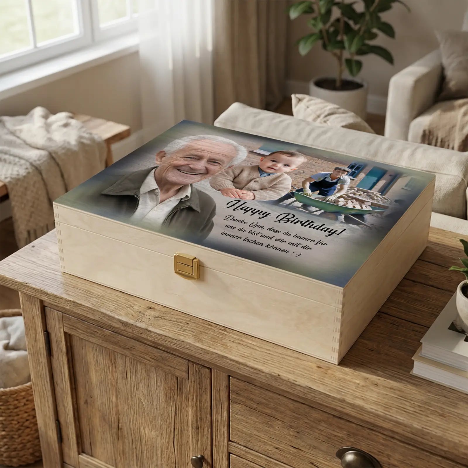 außergewöhnliches Geschenk für alle Anlässe, personalisierte Holzbox mit Foto und Name als besondere Erinnerungsbox