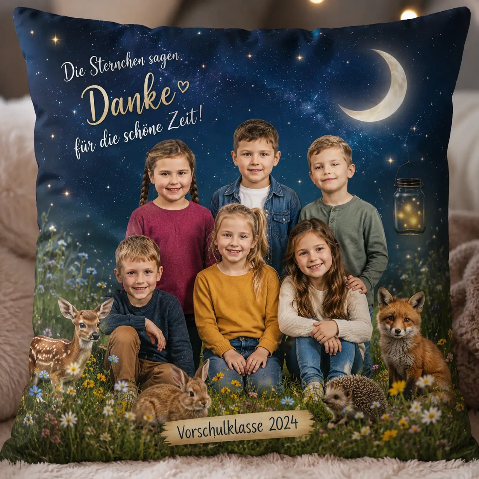 Fotokissen mit Sternenhimmel und Kindern – Kita Abschied Geschenk