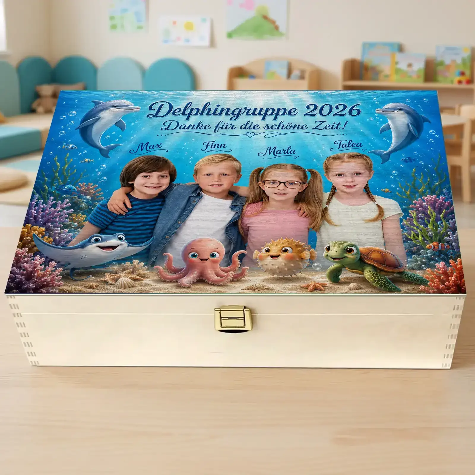 Individuelle Geschenkbox aus Holz für Kinder – Kindergartenabschied oder Einschulung