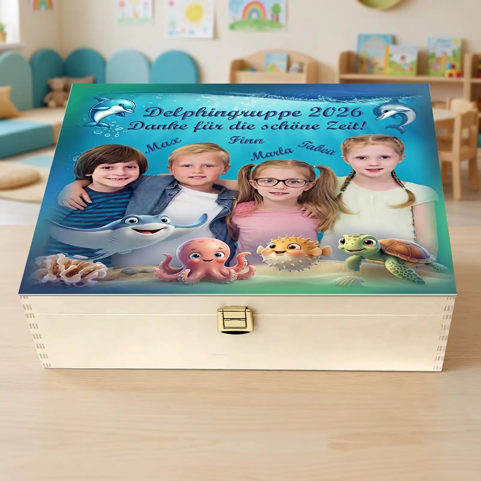Individuelle Geschenkbox aus Holz für Kinder – Kindergartenabschied oder Einschulung