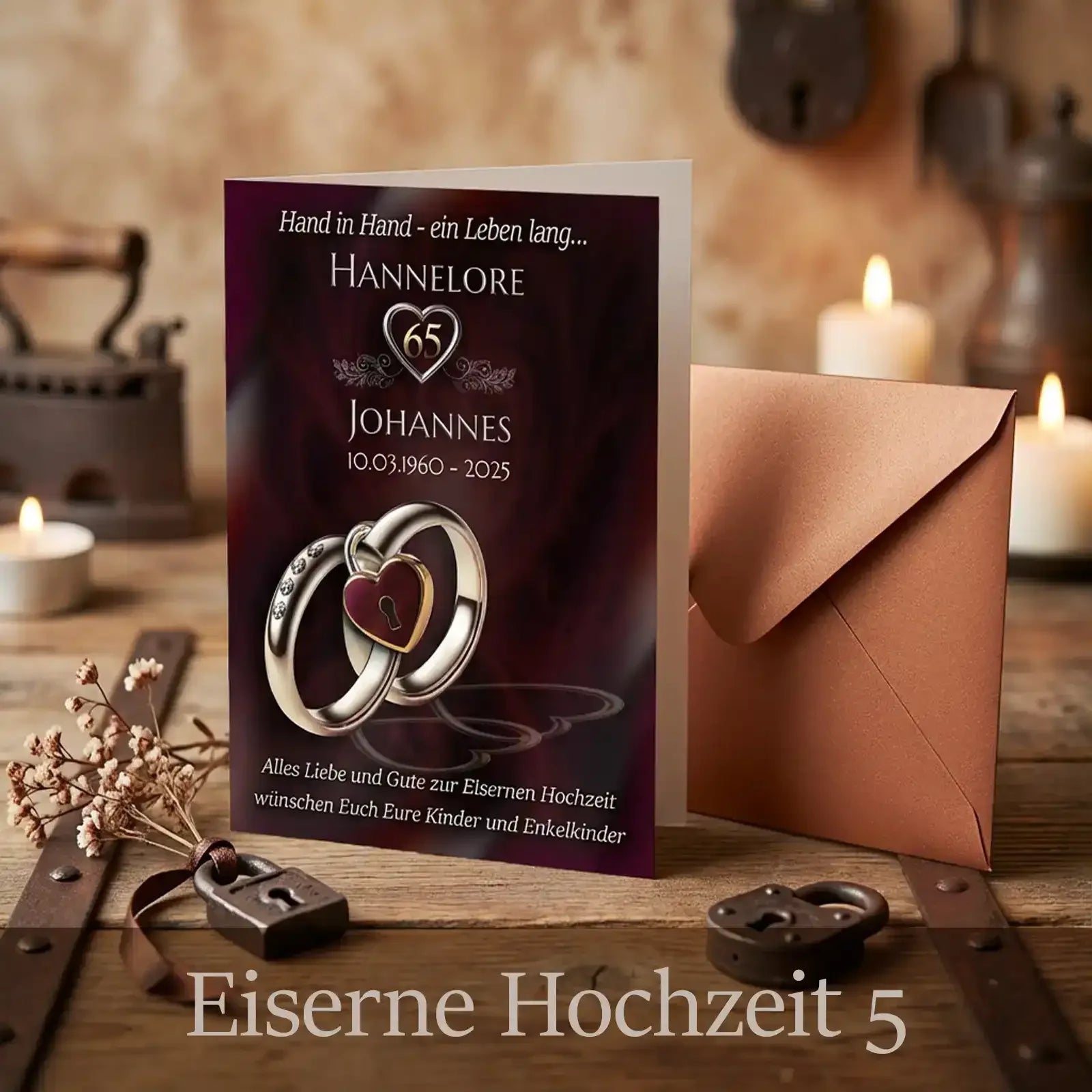 Eine hochwertige Karte ist ein personalisiertes Geschenk zum Hochzeitstag und wird mit Namen individuell erstellt.