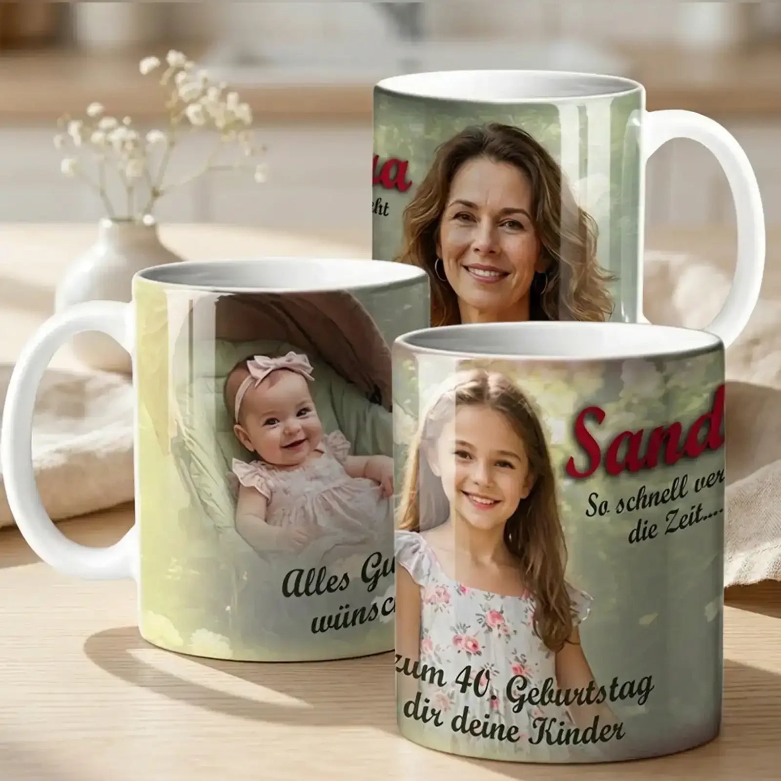 liebevoll gestaltete Tasse als personalisiertes Geschenk mit Foto und Name für alle Anlässe