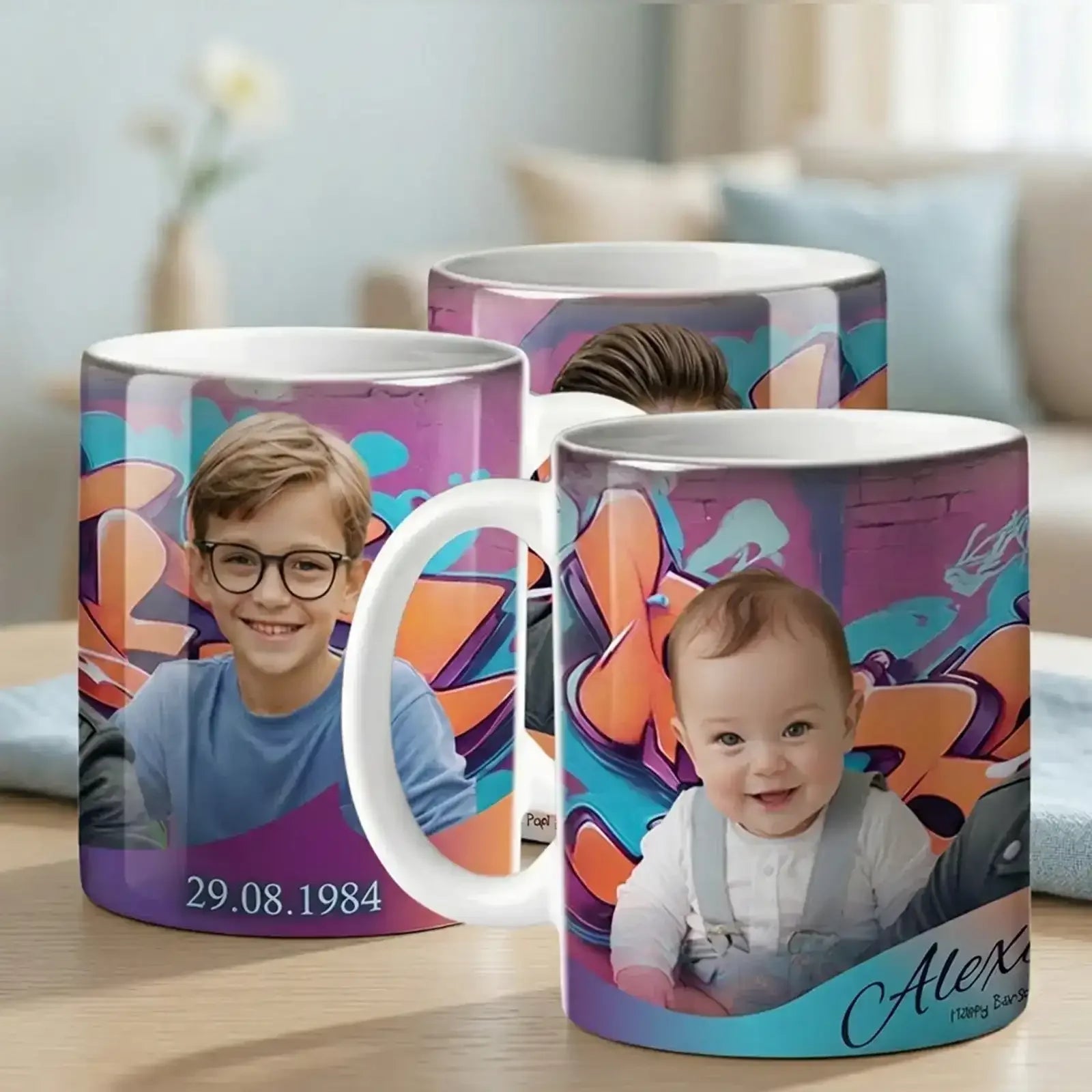 einzigartige Tasse mit Foto und Name, personalisiert für alle Anlässe und Erinnerungsmomente