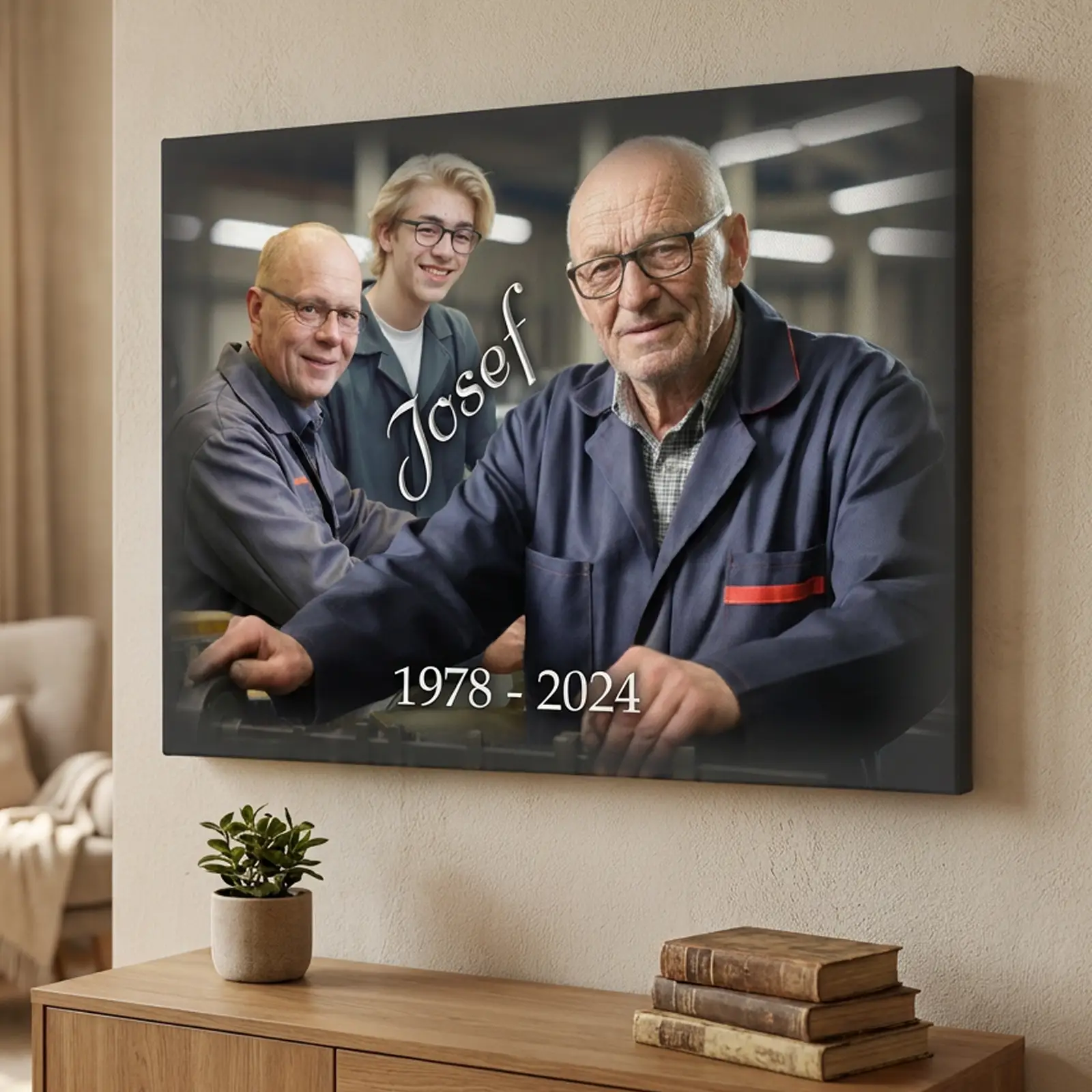 exklusiv gestaltete Leinwand mit Foto und Namen als personalisiertes Geschenk zur Pensionierung, ideal als wertvolle Erinnerung