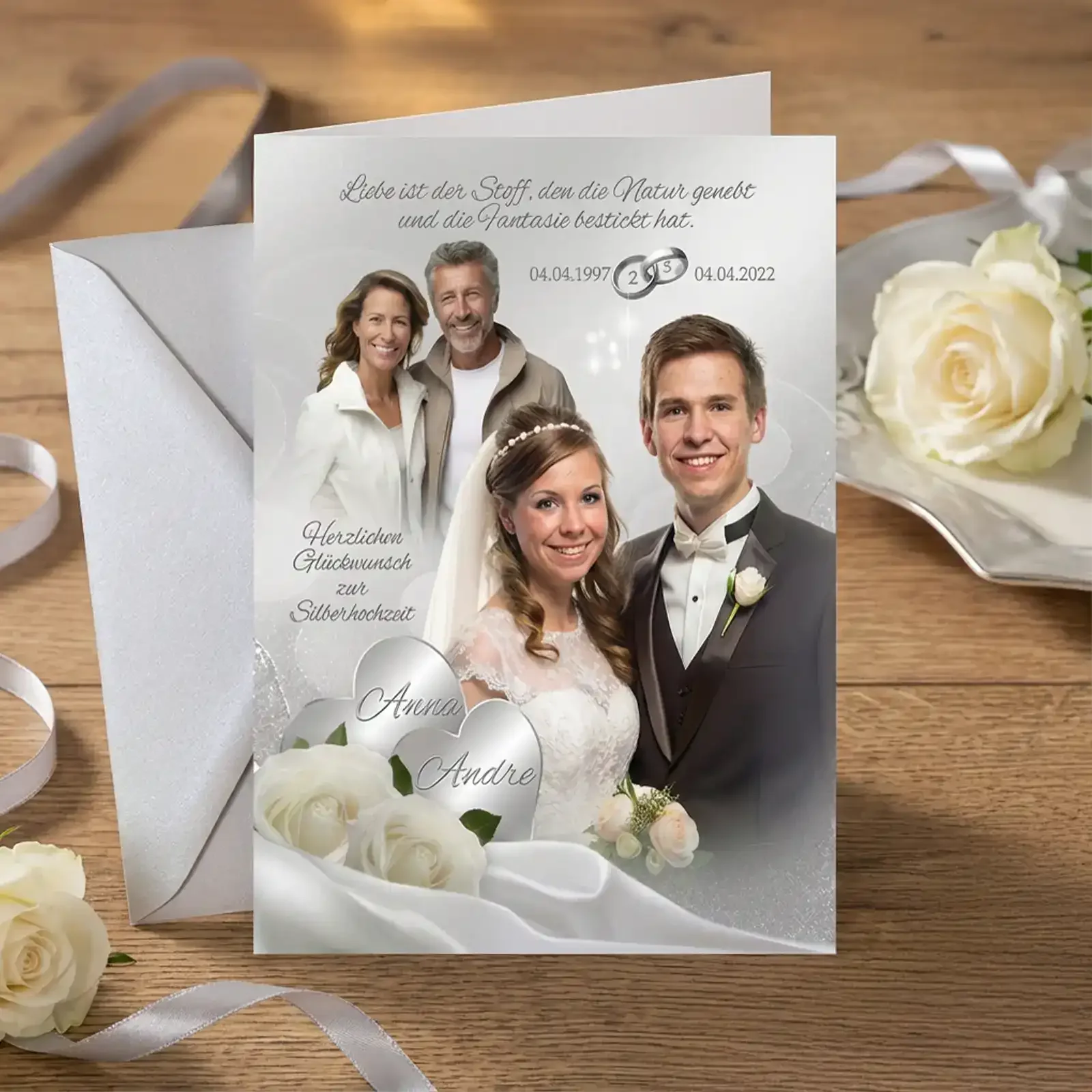 Geschenk zur Silbernen Hochzeit - Individuelle Grußkarte mit Foto zum 25. Hochzeitstag. Anna und Andre