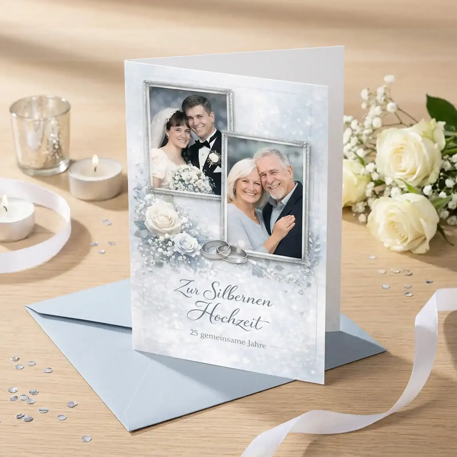 Geschenk zur Silbernen Hochzeit - Individuelle Grußkarte mit Foto zum 25. Hochzeitstag.