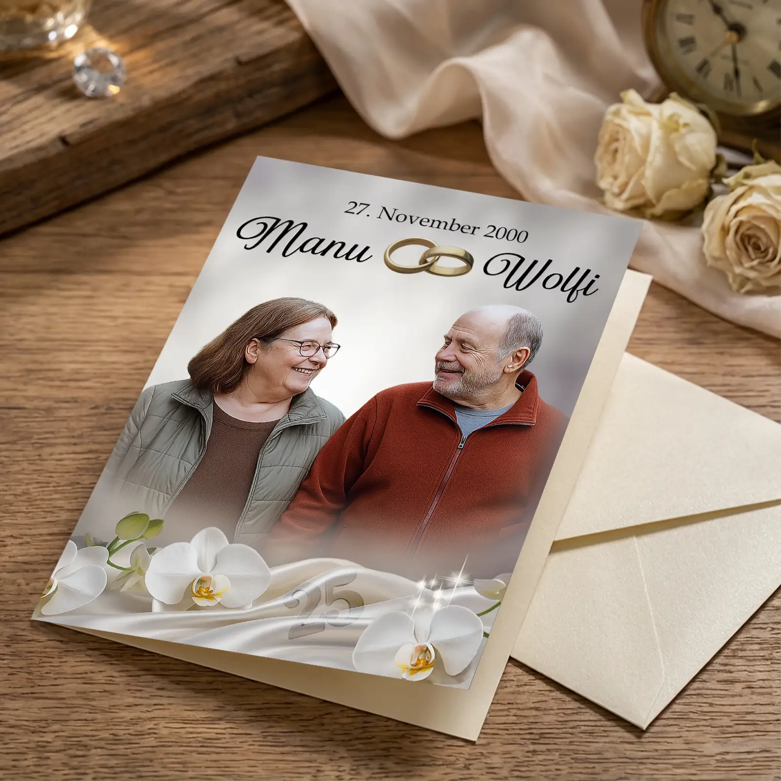 Geschenk zur Silbernen Hochzeit - Individuelle Grußkarte mit Foto zum 25. Hochzeitstag. wolfi und manu