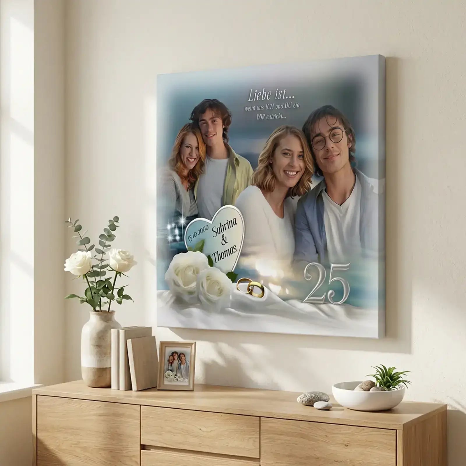 Geschenk zur Silbernen Hochzeit: Leinwand mit Foto und Namen zum 25. Hochzeitstag - Thomas und Sabrina