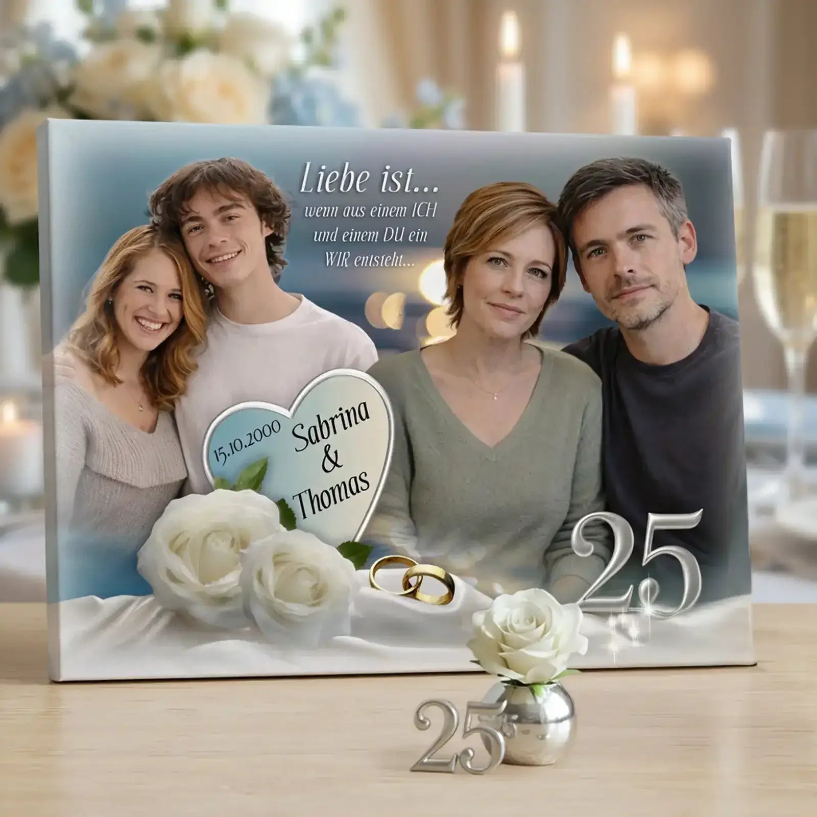 Geschenk zur Silbernen Hochzeit: Leinwand mit Foto und Namen zum 25. Hochzeitstag - Sabrina und Thomas