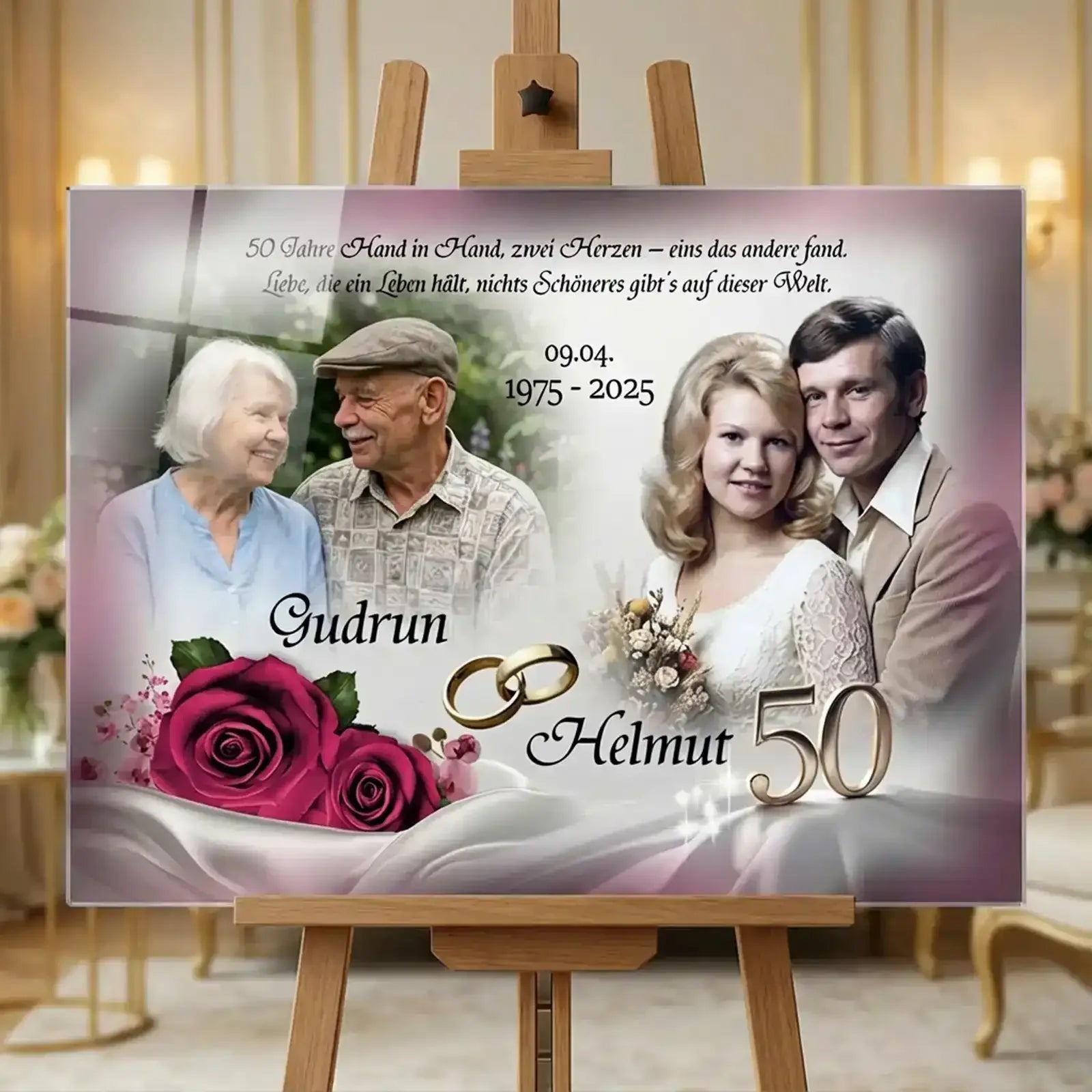 Geschenk zur Goldenen Hochzeit - personalisiertes Acrylglasbild mit Foto zum 50. Hochzeitstag von Gudrun und Helmut, 50 Jahre Ehe.