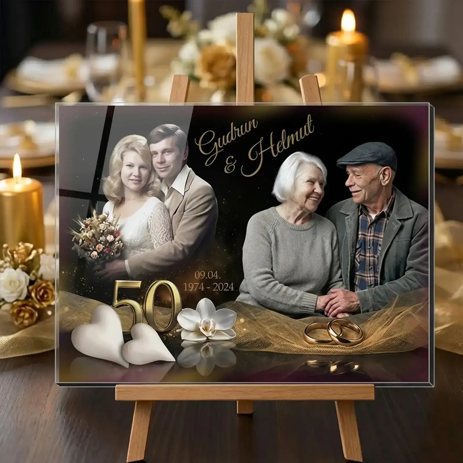 Geschenk zur Goldenen Hochzeit - personalisiertes Acrylglasbild mit Foto zum 50. Hochzeitstag von Gudrun und Helmut, 50 Jahre Ehe.
