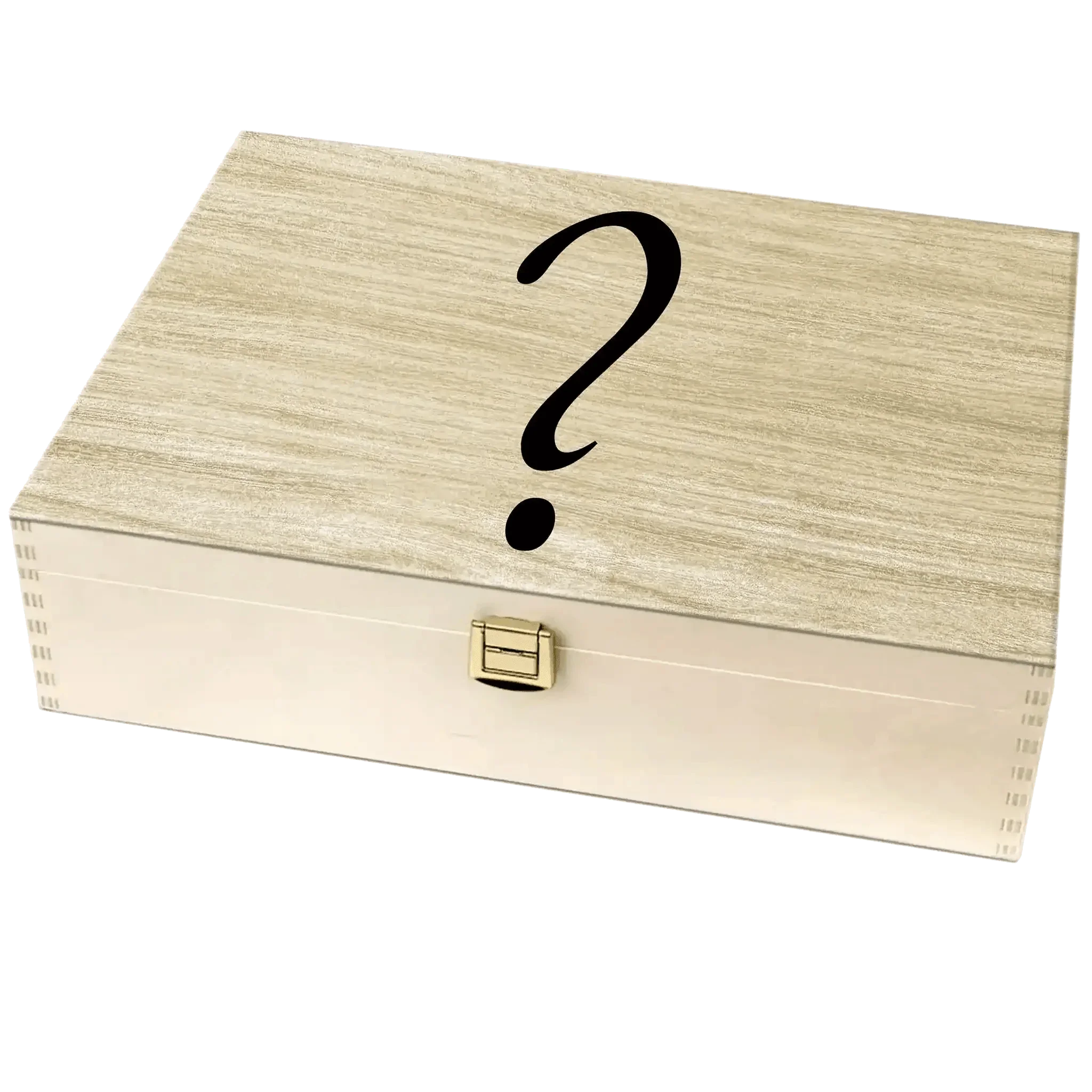 Holzbox Rohling mit großem schwarzem Fragezeichen auf dem Deckel, Aufbewahrungsbox