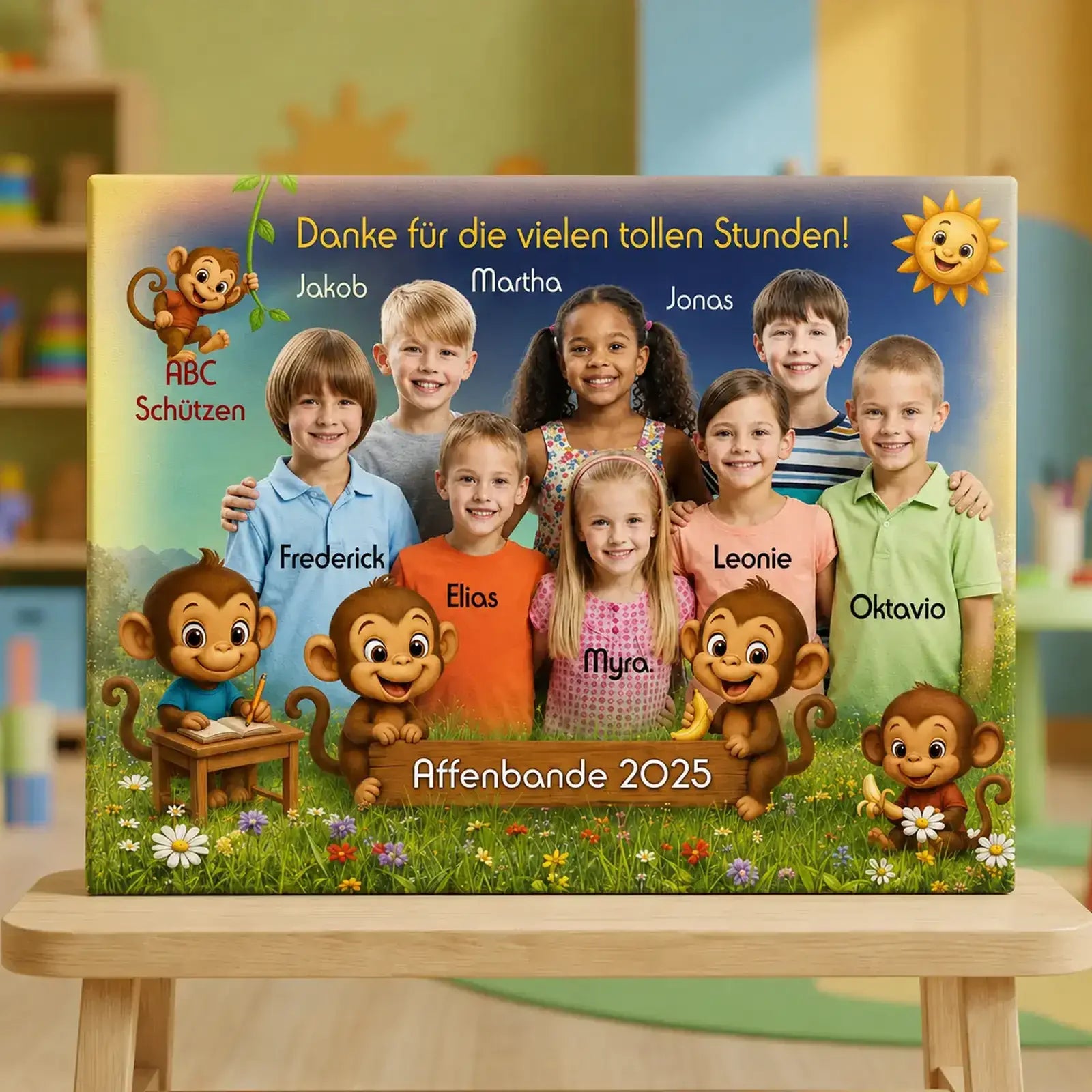 Geschenk zum Kindergartenabschied - Leinwand mit Gruppenfoto der ABC Schützen 2025
