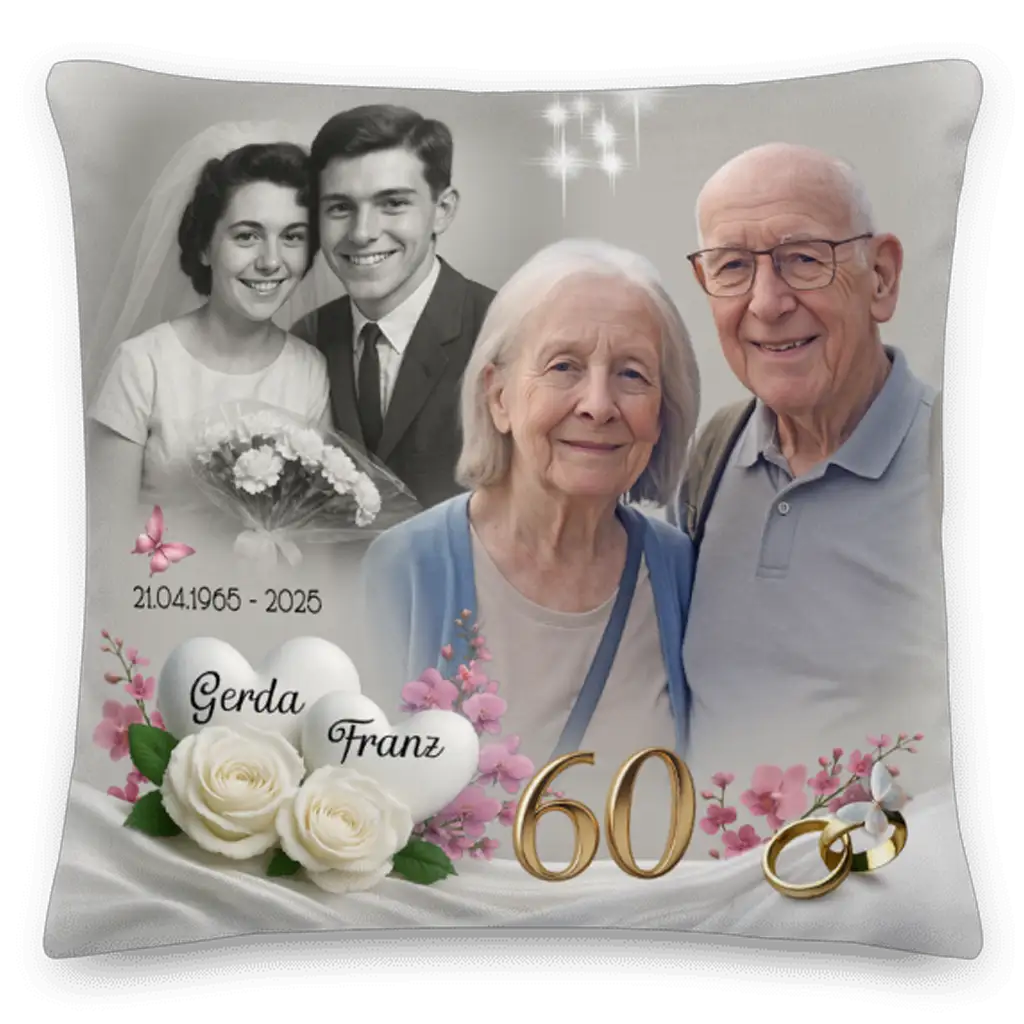 Fotokissen zum 60. Hochzeitstag für Ehepaar mit Aufdruck