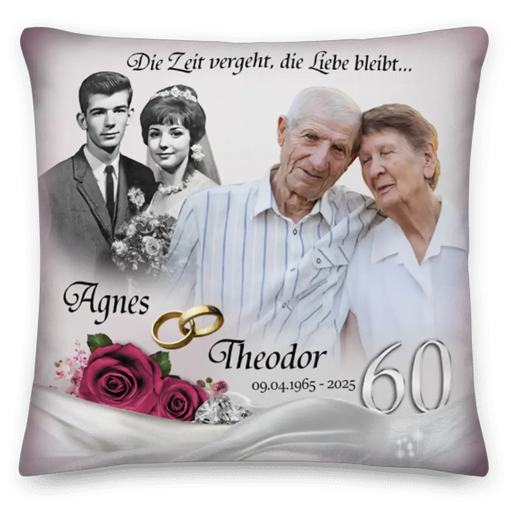 emotionales Andenken an 60 Jahre Ehe – personalisiertes Kissen
