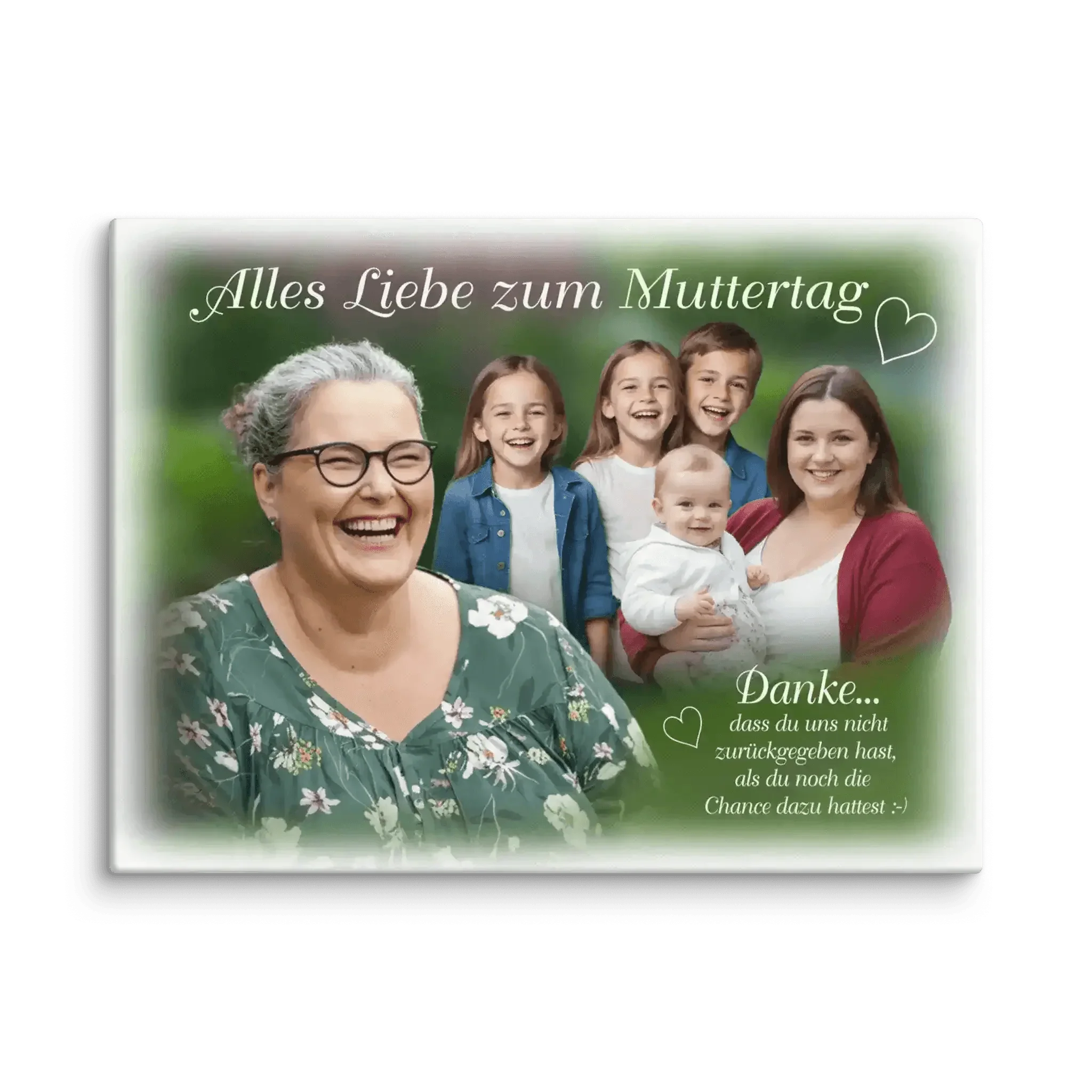 Leinwand mit Muttertagsmotiv, glückliche Familie, Mutter mit Kindern, Aufschrift 'Alles Liebe zum Muttertag'