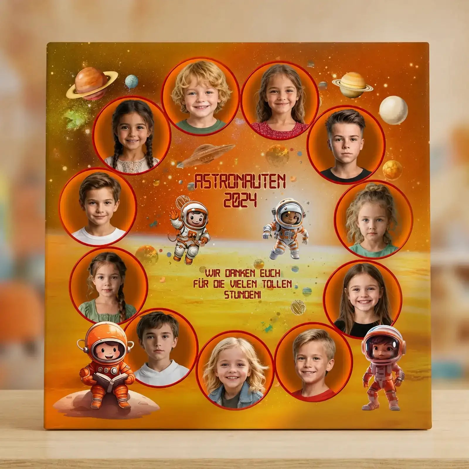 Geschenk zum Kindergartenabschied mit Foto-Collage der Astronauten 2024 für den Abschied