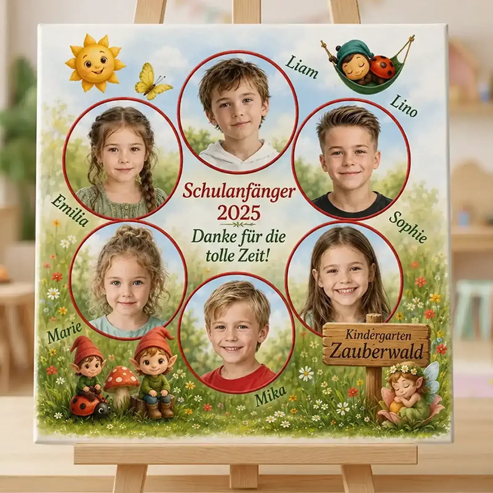 Geschenk zum Kindergartenabschied - Leinwand mit Fotos der Schulanfänger 2025 als liebevolle Erinnerung