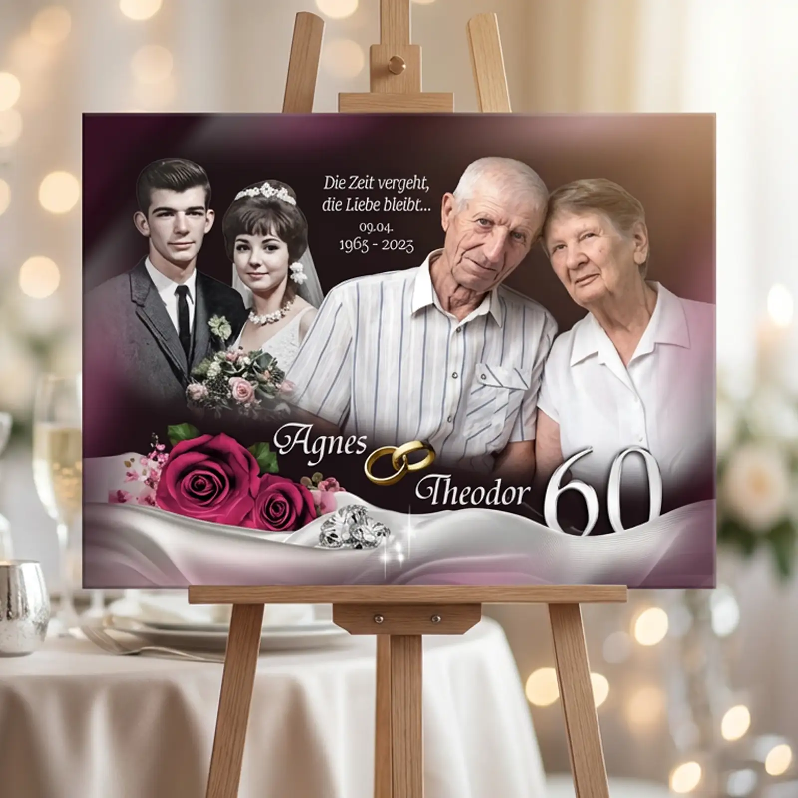 Diamanthochzeitbild auf Leinwand - Mockup mit einem aktuellen Foto des Paares und jeweils ein Portrait