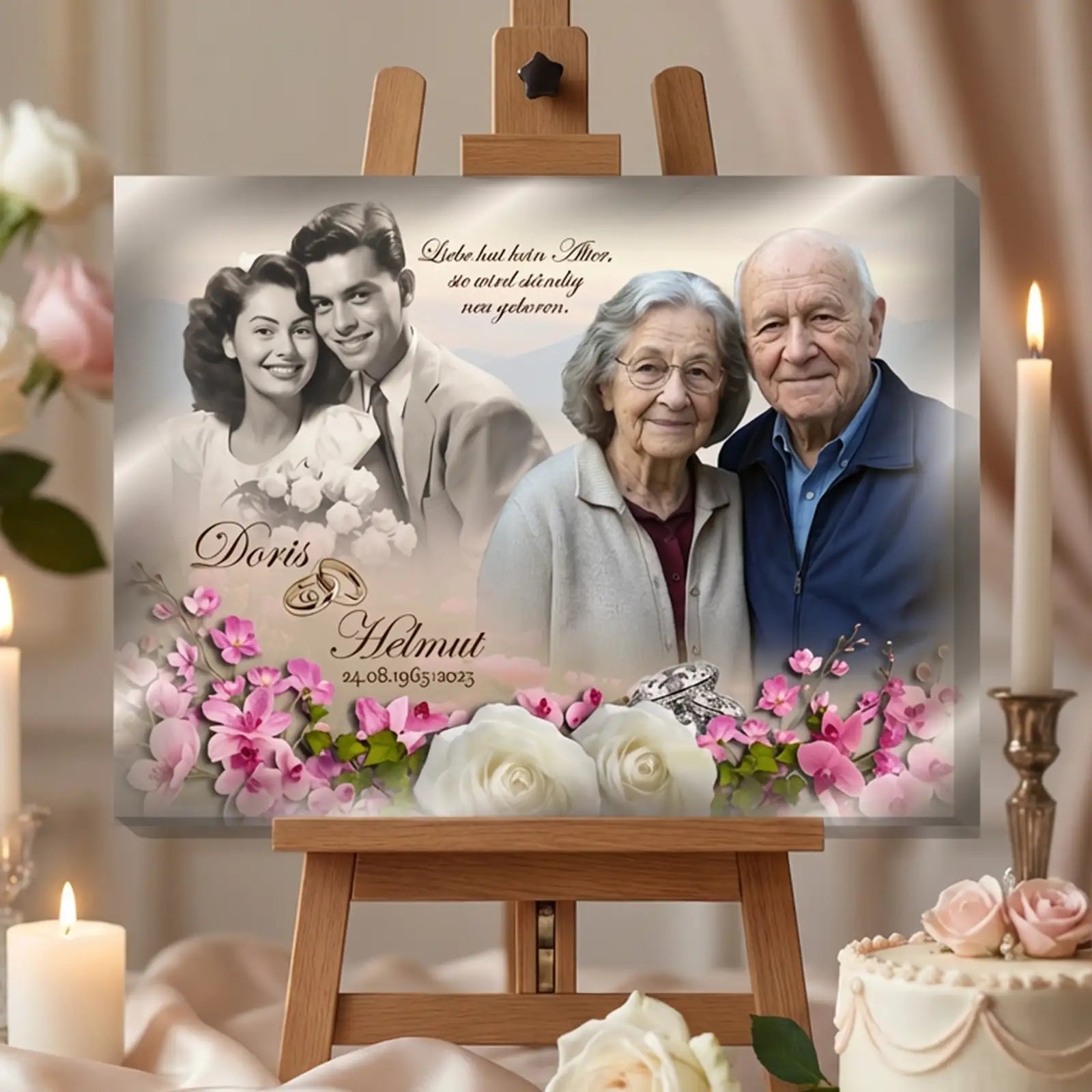 Diamanthochzeitbild auf Leinwand - Mockup mit einem aktuellen Foto des Paares