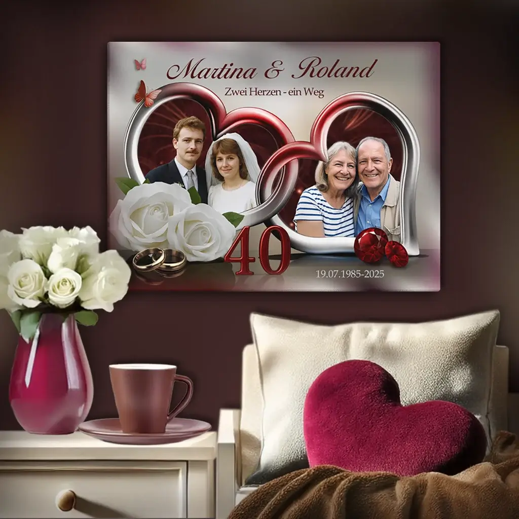 mockup-Leinwand zur Rubinhochzeit mit persönlichen Fotos und Namen