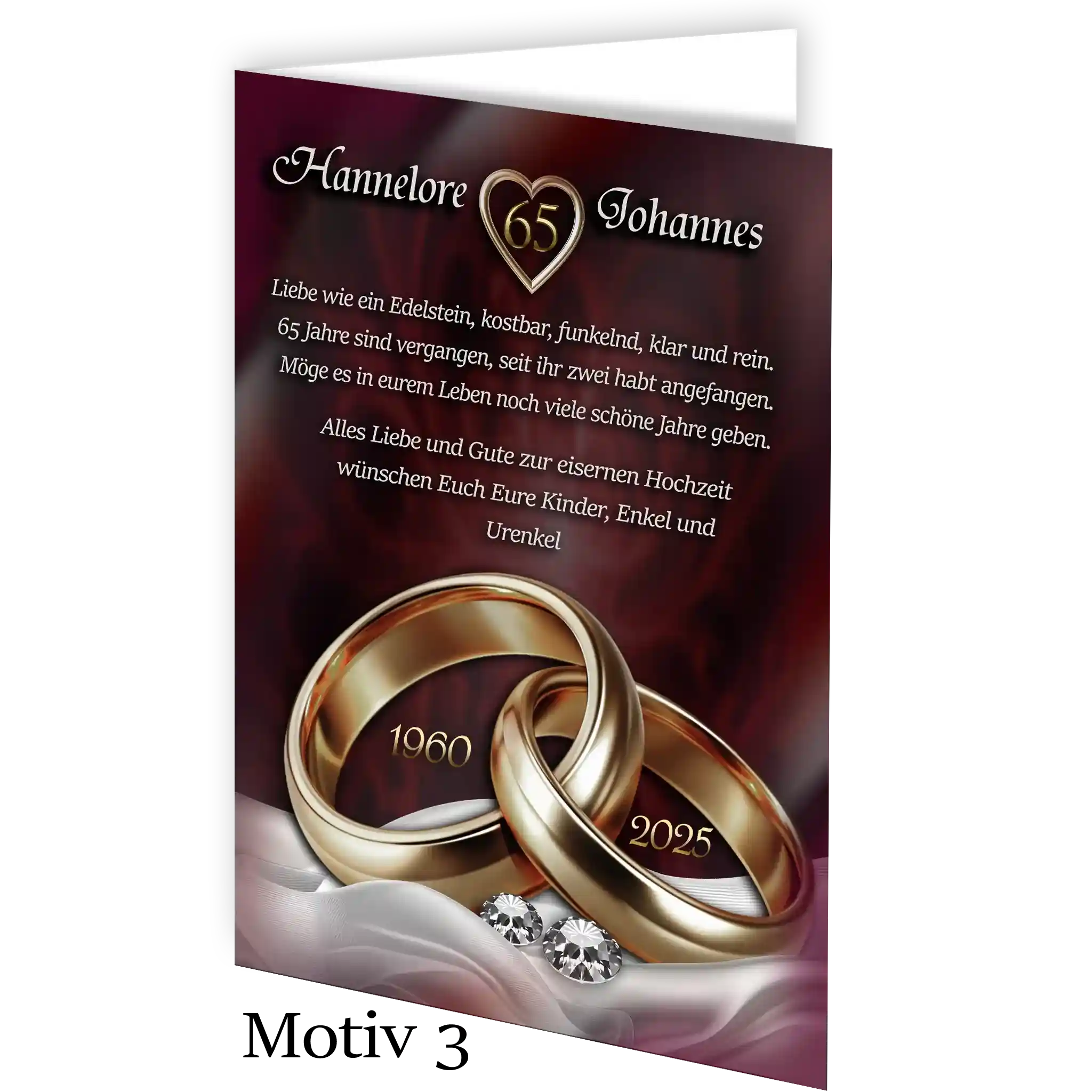 Edle Glückwunschkarte für 65 Jahre Ehe mit feiner Typografie
