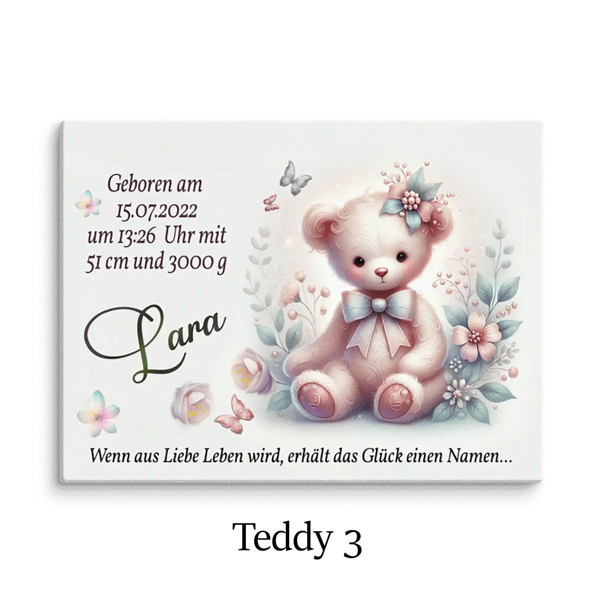 Einzigartige Leinwand zur Geburt mit liebevoller Schrift und Ornamenten