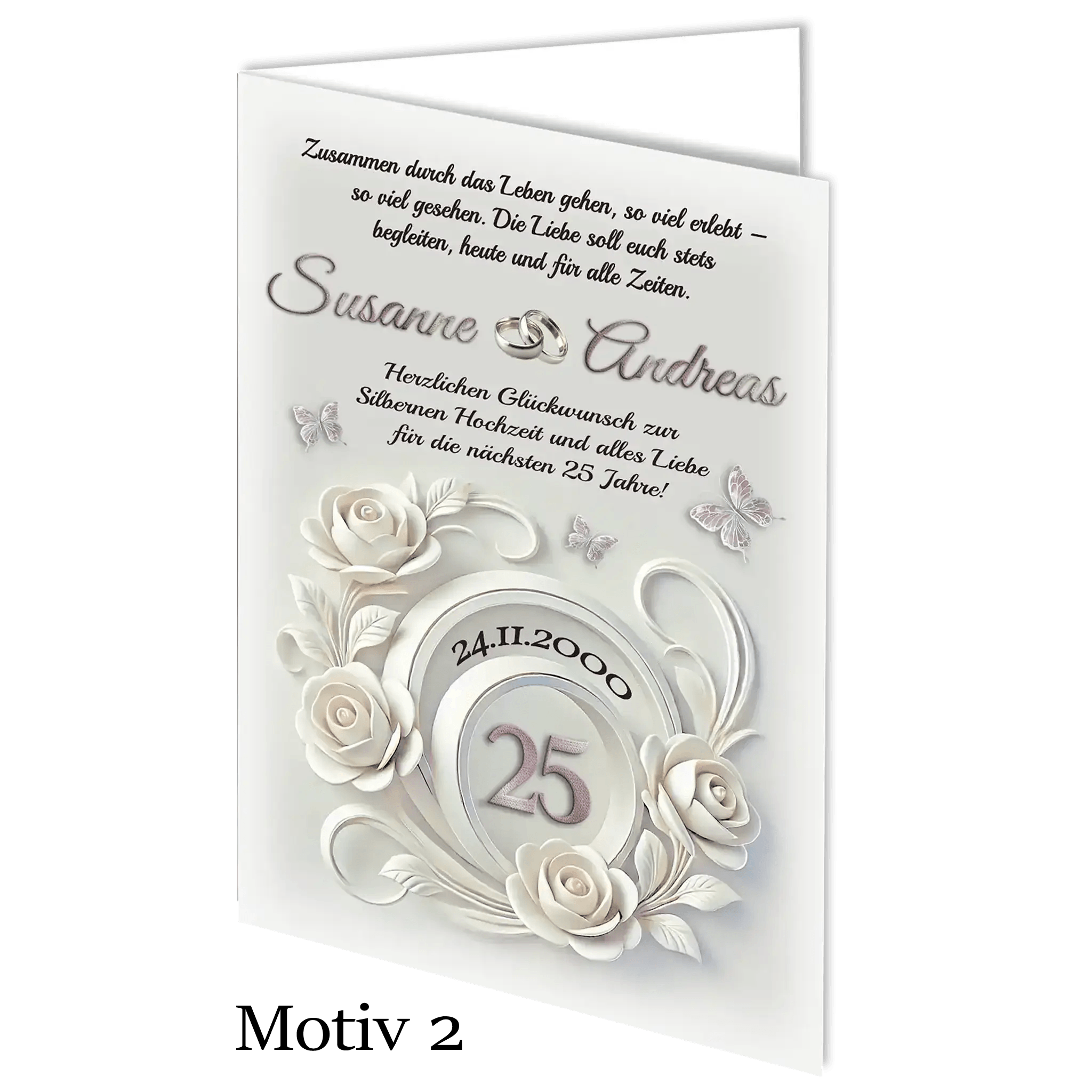 Edle Klappkarte zur Silberhochzeit mit stilvollem Motiv und Widmung