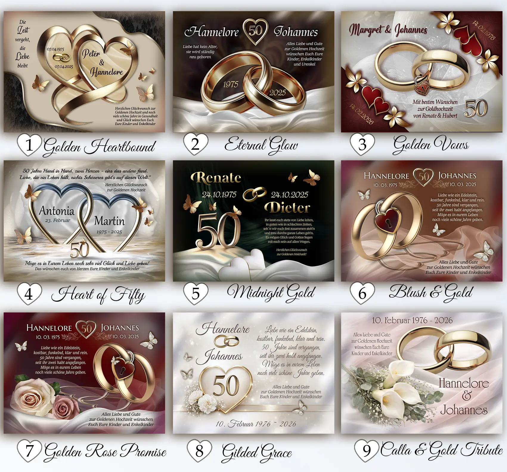 Geschenk zur Goldenen Hochzeit – Personalisierte Acrylglasbilder mit Namen und Daten für Paare