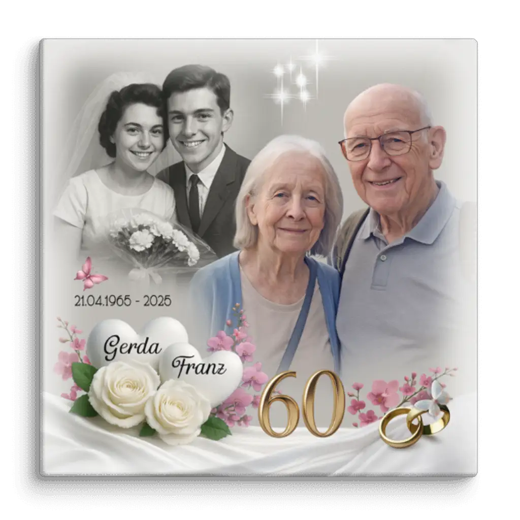 60 Jahre Liebe – personalisierte Leinwand mit Spruch und gemeinsamen Fotos