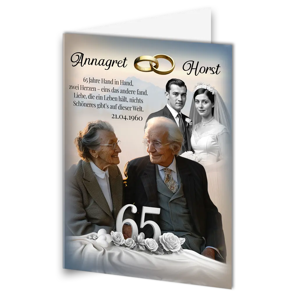 Individuelle Glückwunschkarte 65. Hochzeitstag mit Blütenmotiv