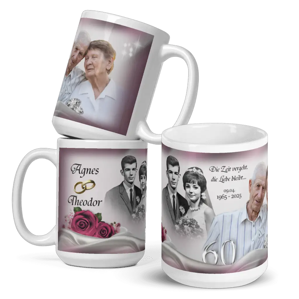 Edle Geschenktasse 60 Jahre Liebe – Diamanthochzeit individuell gestaltet