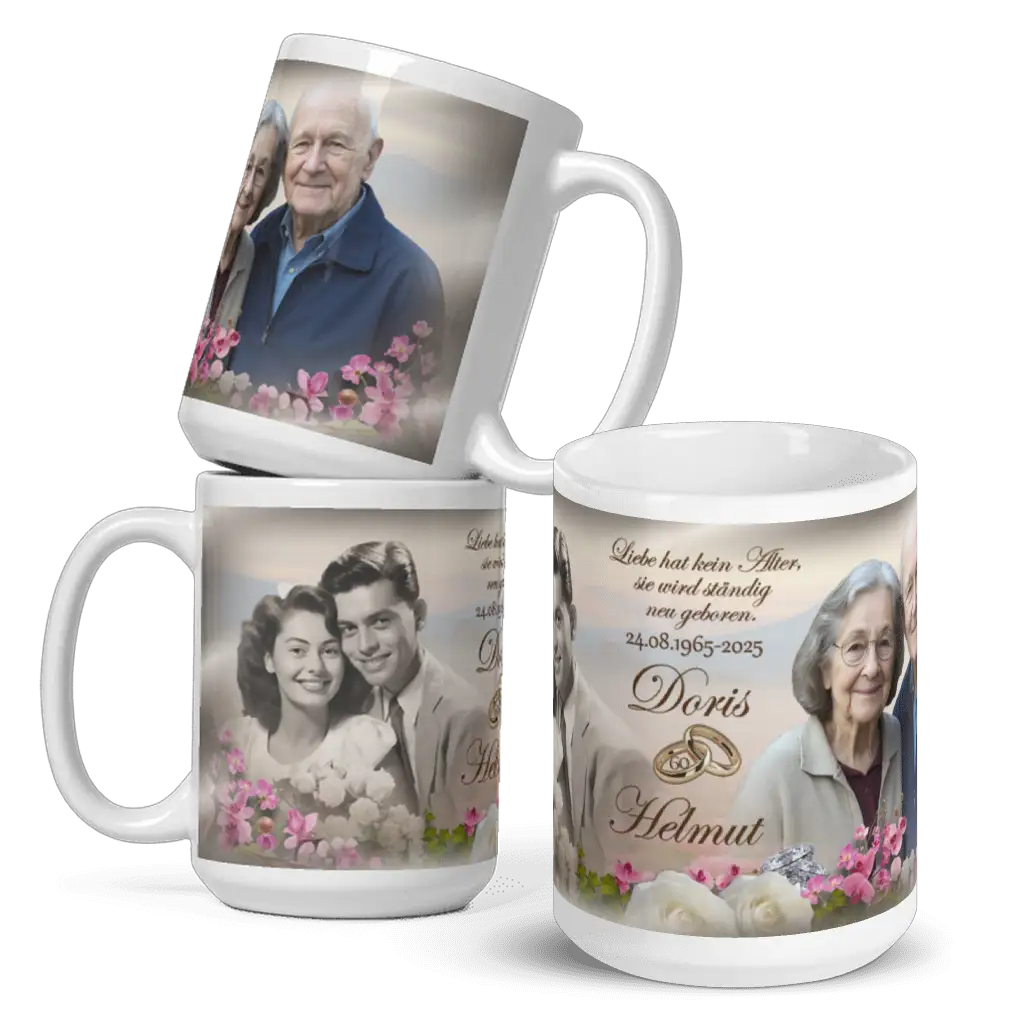 Edles Geschenk zum 60. Ehejubiläum – Tasse mit Brautpaarfoto