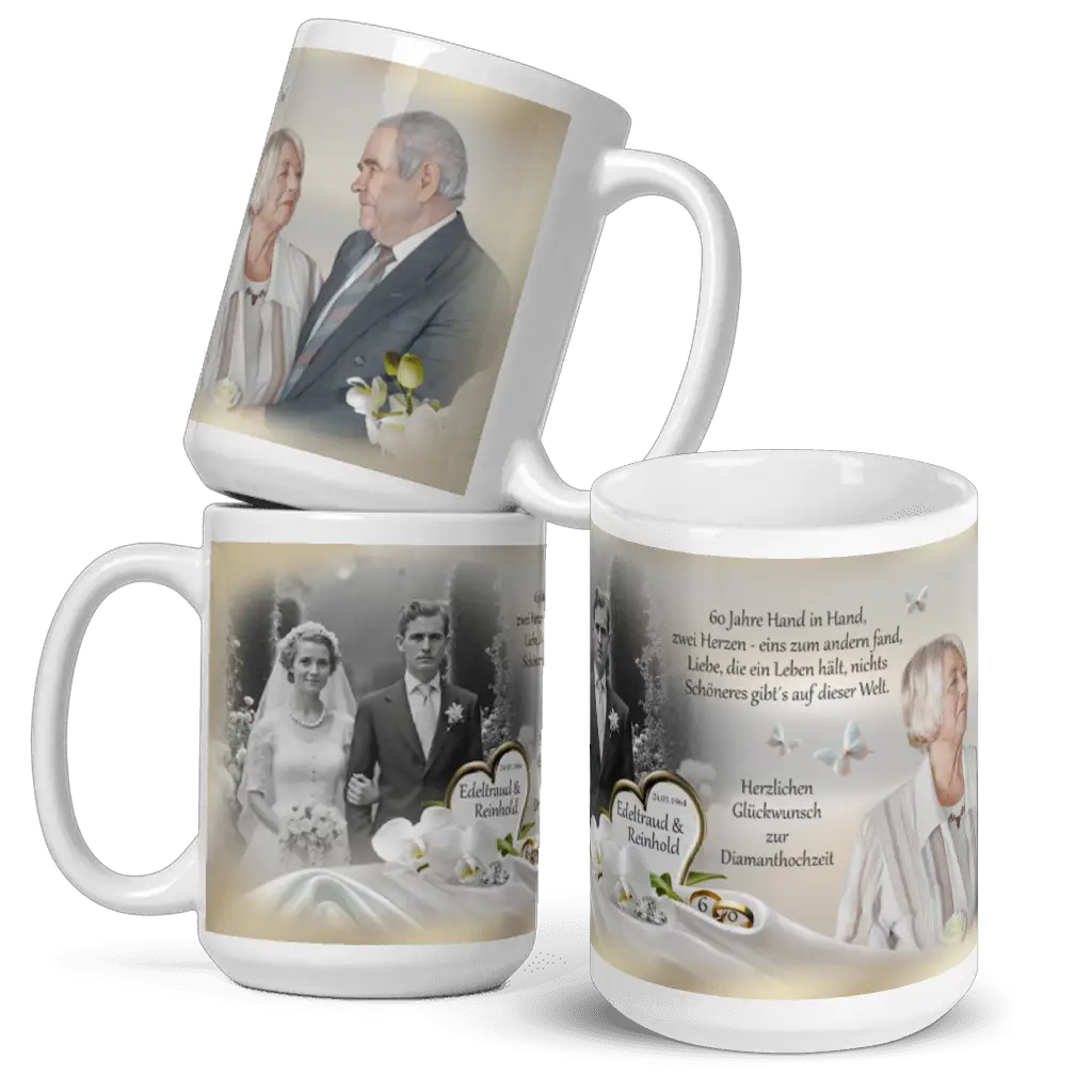Persönliche Erinnerung an 60 Jahre Ehe – Tasse mit Namen und Datum