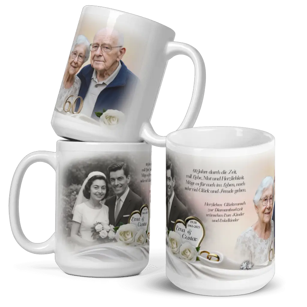 Liebevoll gestaltete Tasse 60 Jahre Ehe – persönliches Erinnerungsgeschenk