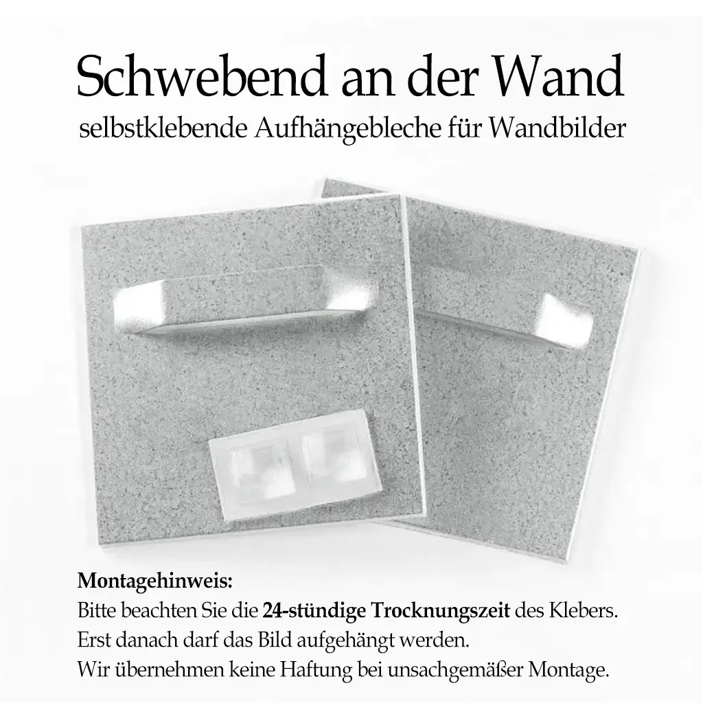 Geschenk: Schwebend an der Wand selbstklebende Aufhängebeleche für Wandbilder zur einfachen Montage von Bildern.