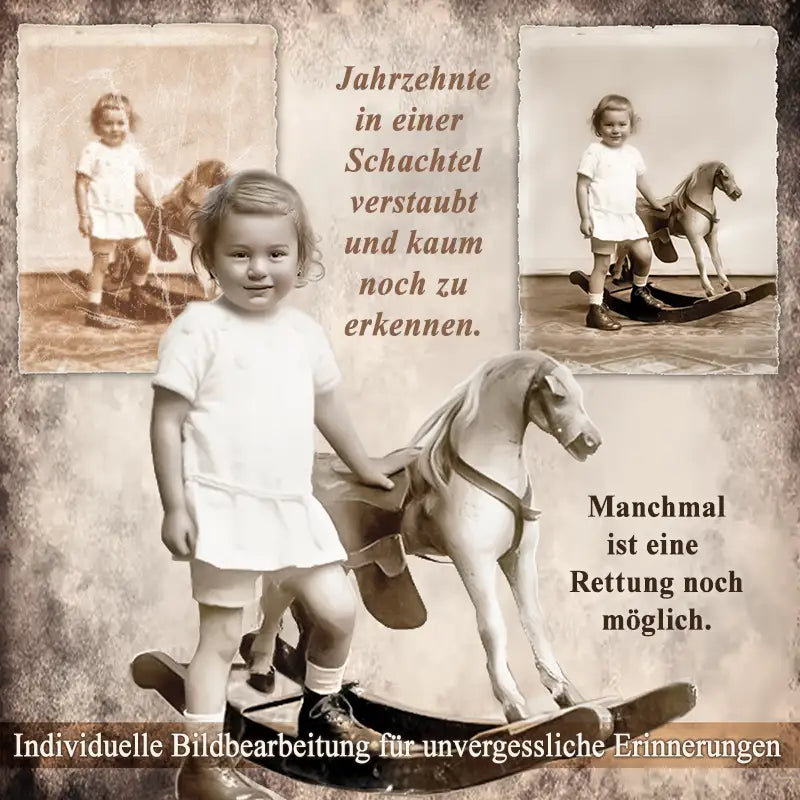 Mädchen mit Schaukelpferd - Bildbearbeitung - Fotorestaurierung