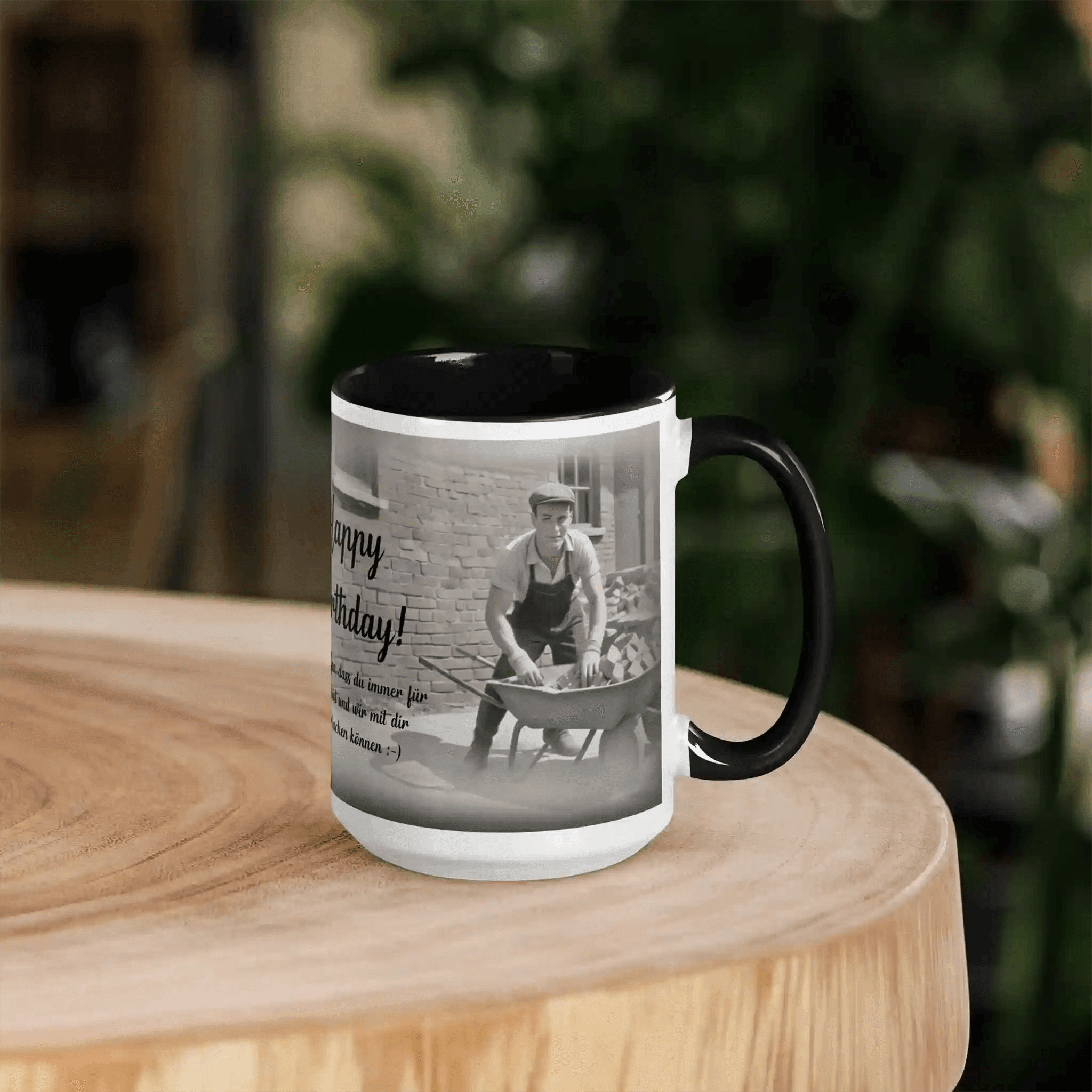 Personalisierte Tasse zum Geburtstag, mit farbiger Innenseite und liebevoller Botschaft