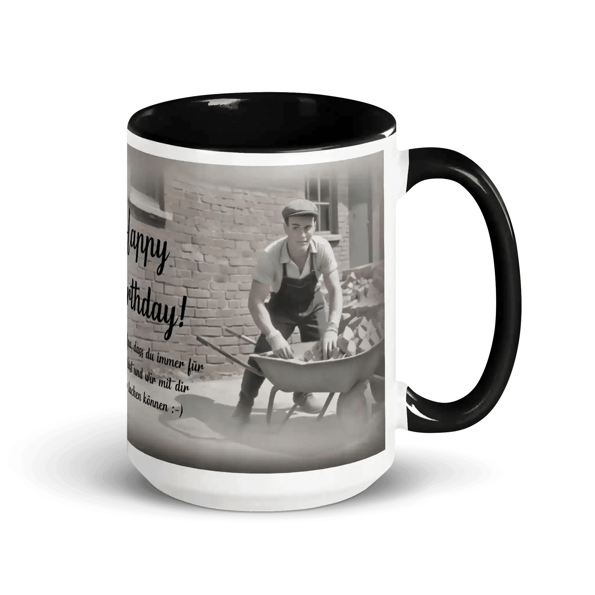 Geburtstagstasse mit farbigem Innenbereich, individuell bedruckt mit Namen