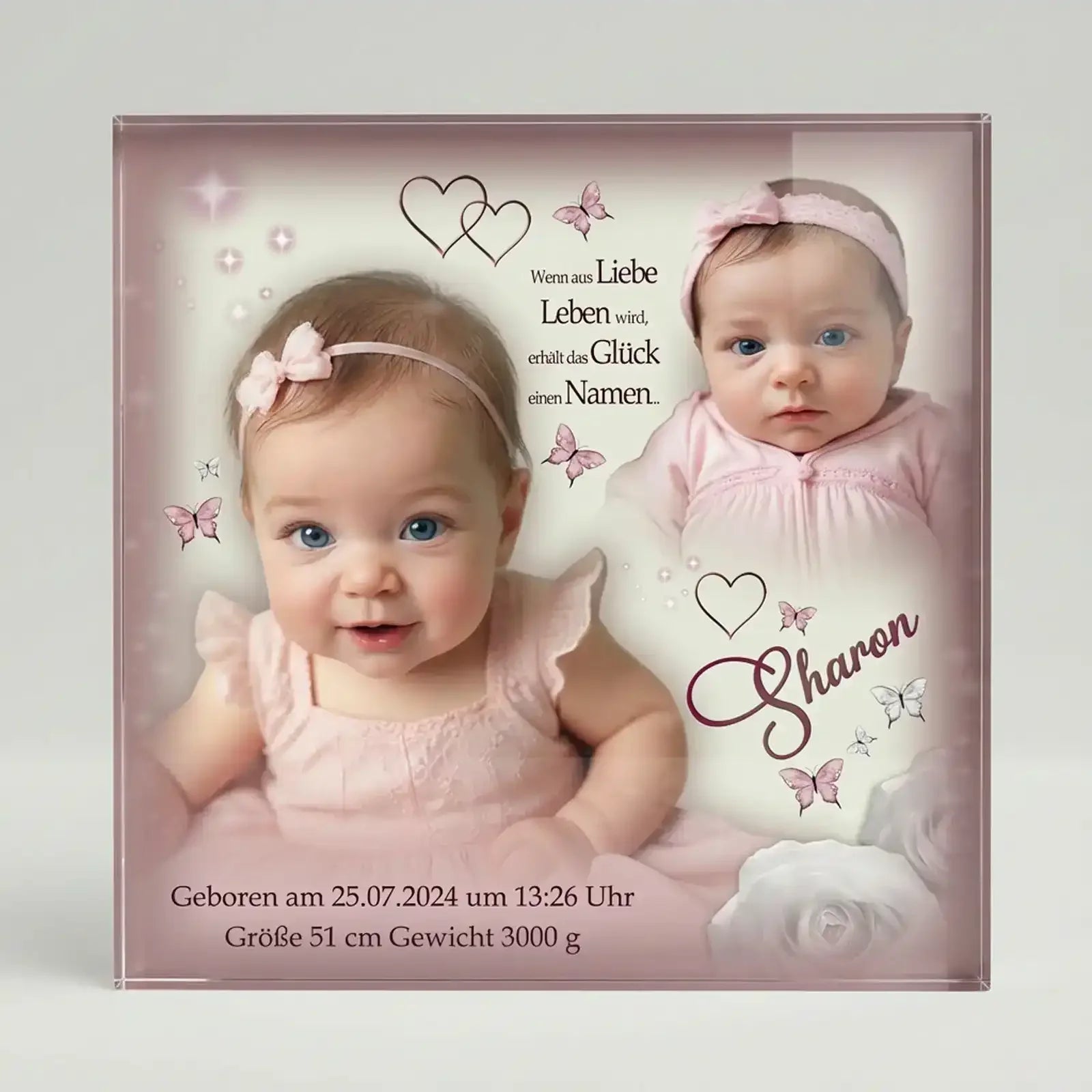Geschenk zur Geburt und Taufe mit Foto auf Acrylglas- Personalisiertes Taufgeschenk mit Foto, Namen und Daten.