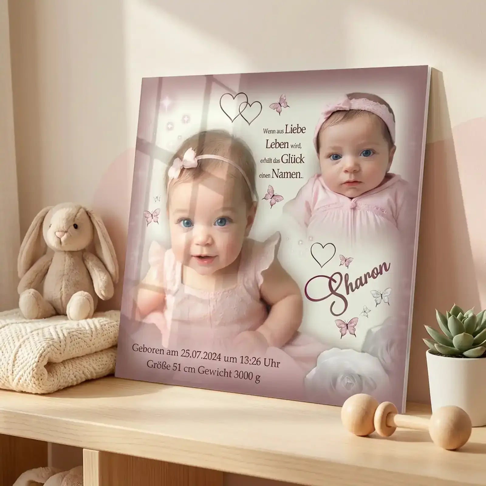 Geschenk zur Taufe und Geburt als personalisiertes Acrylglasbild mit Babyfoto. Taugeschenk für Eltern, Großeltern, Paten...