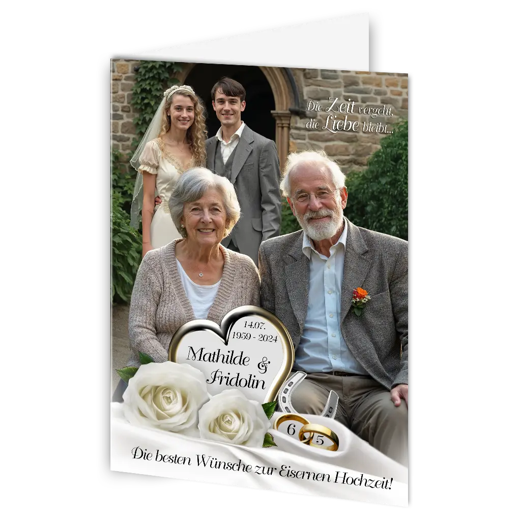 Romantische Karte mit silbernen Akzenten zur Eisernen Hochzeit