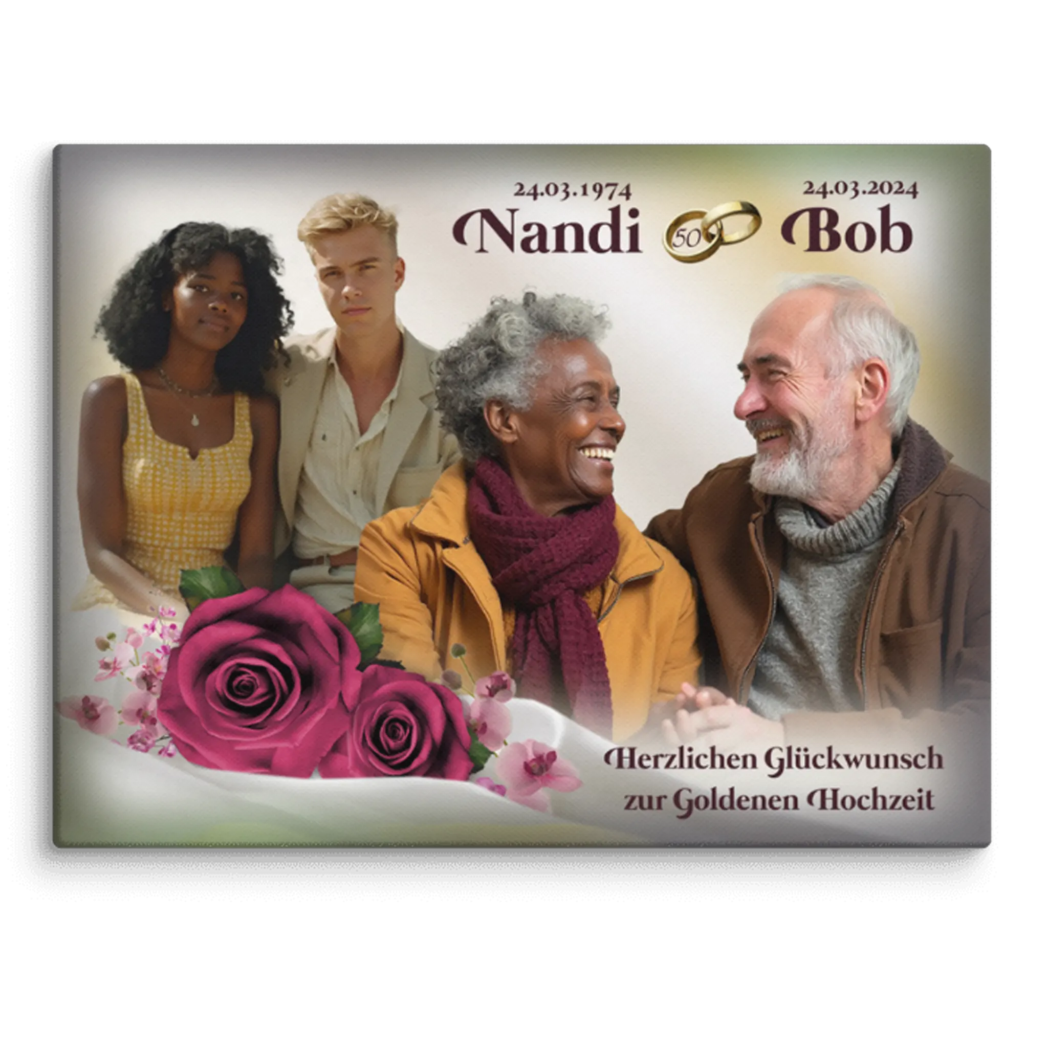 Leinwand zur Goldhochzeit mit eigenem Foto und liebevollem Text

