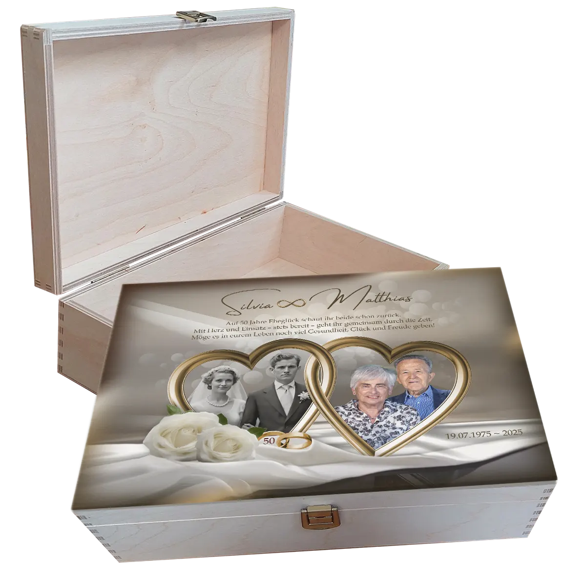 Geschenkidee zur Goldenen Hochzeit: Foto-Holzbox