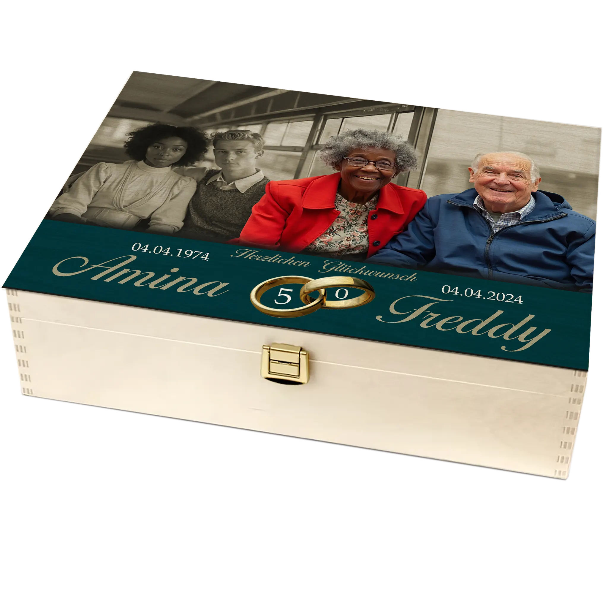 Individuelle Holzbox mit Fotodruck für Jubiläum

