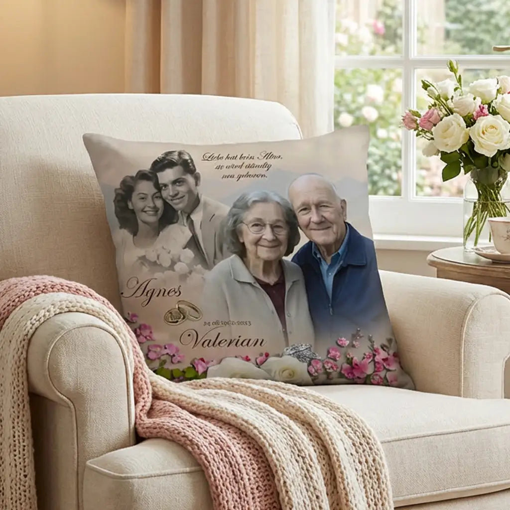 Fotokissen zur Diamanthochzeit. Mockup für 60jähriges Jubiläum