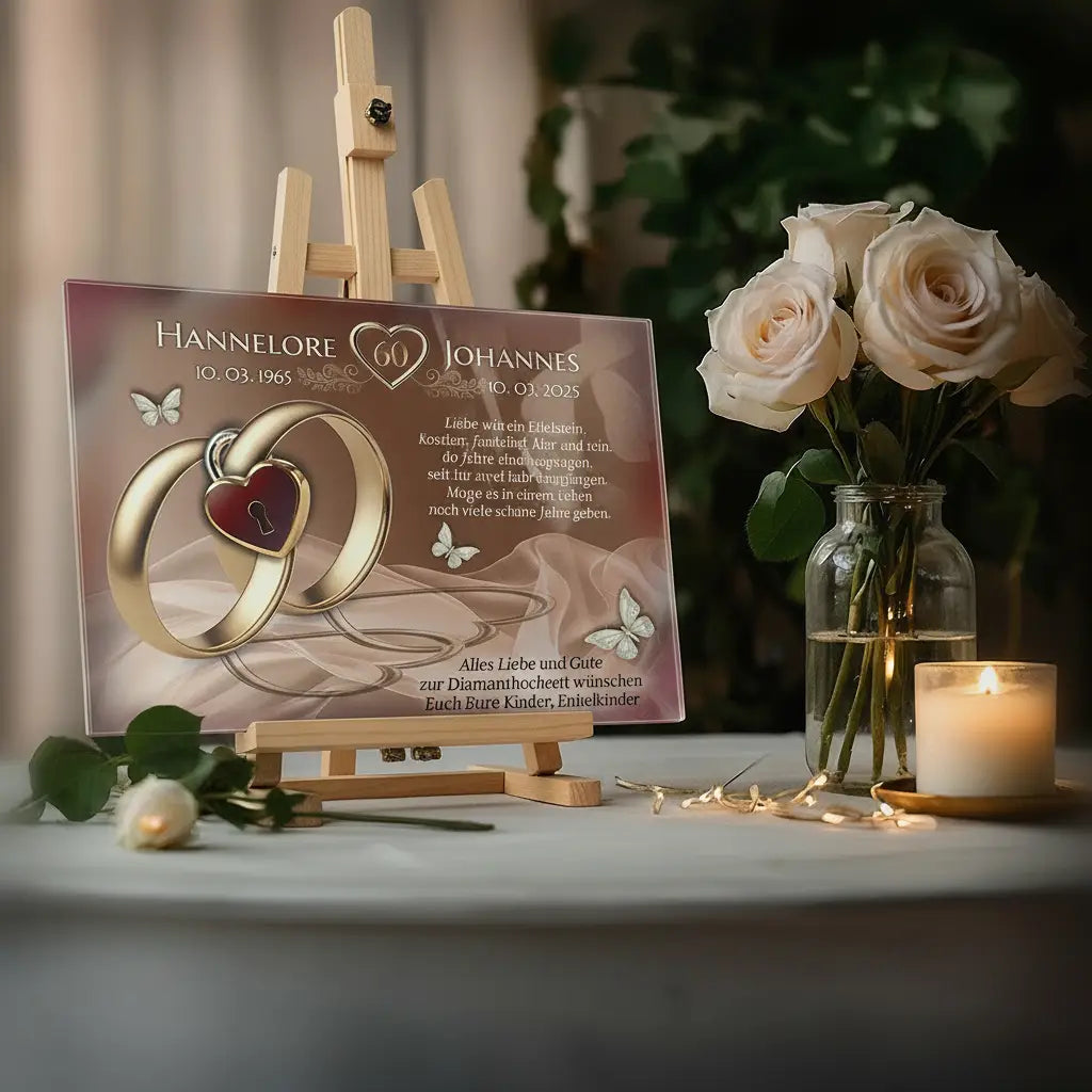 Geschenk - Personalisierte Motive für Acrylglasbilder mit Eheringen und Herzen