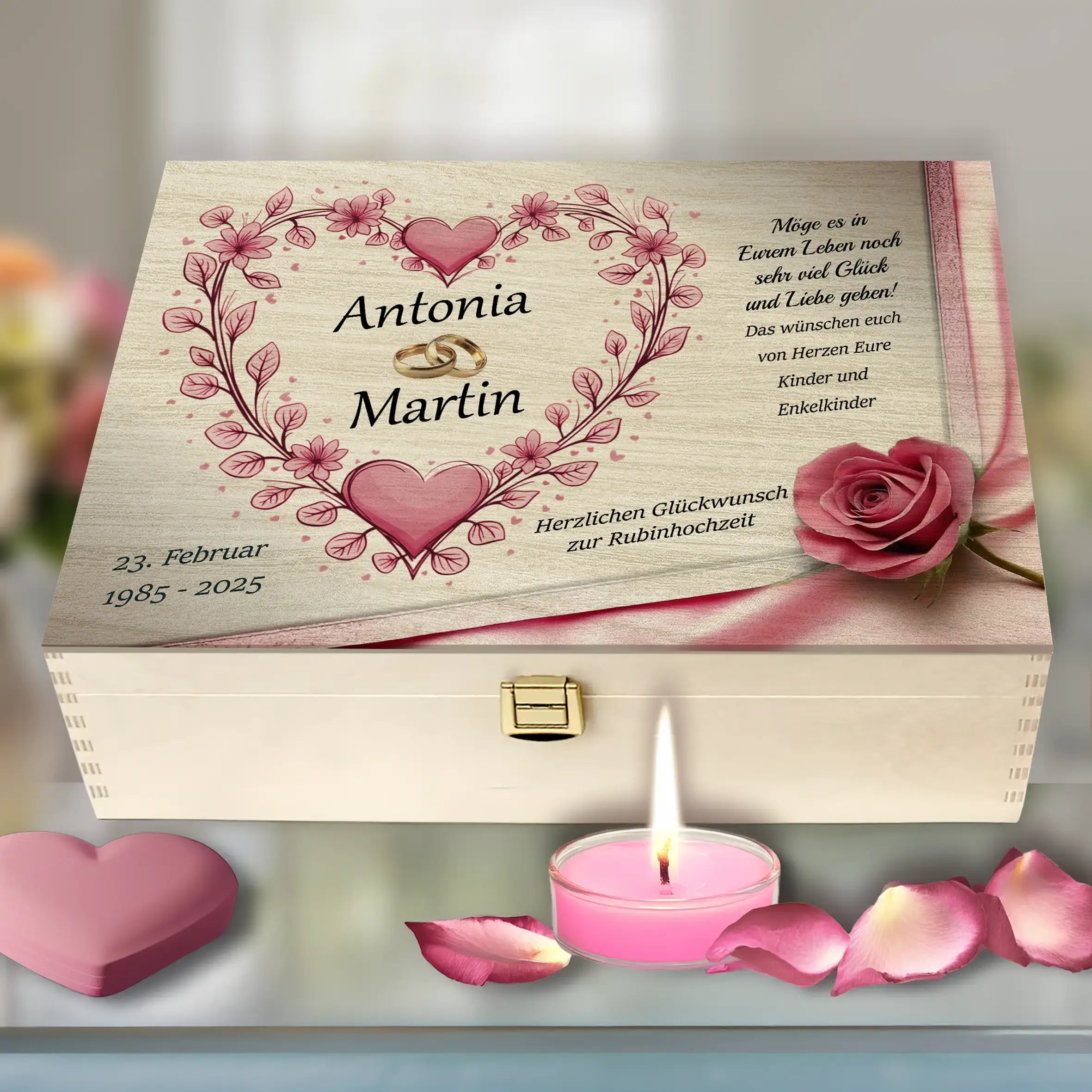 Personalisierte Holzbox zur Rubinhochzeit – 40. Hochzeitstag Geschenk