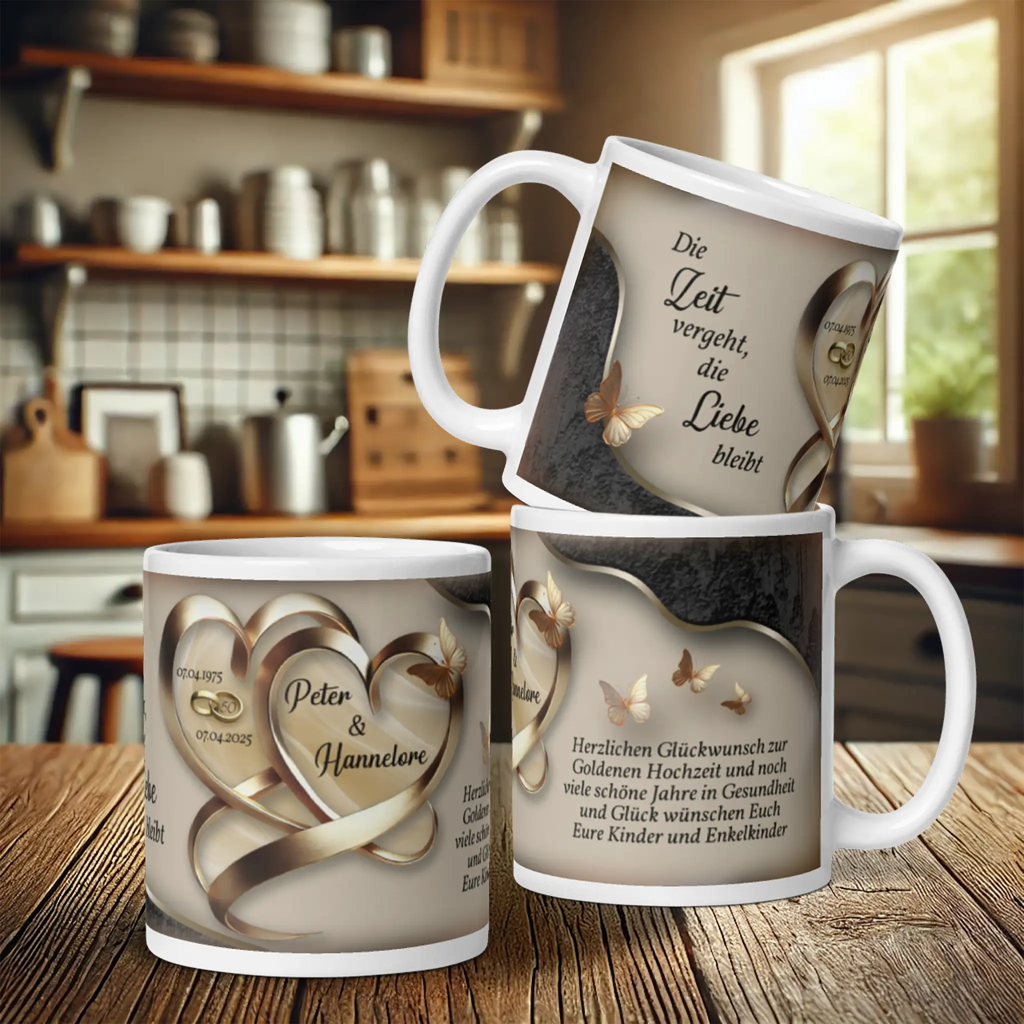 Geschenkidee zur Goldhochzeit – Personalisierte Tasse für das Ehepaar